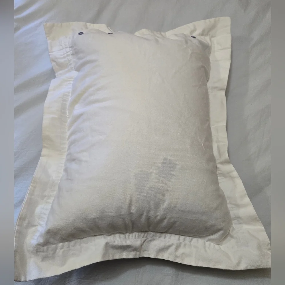 RALPH LAUREN 100% COTTON WHITE & BLUE PILLOW SHAMS SET 2 BEDDING LINENS COASTAL